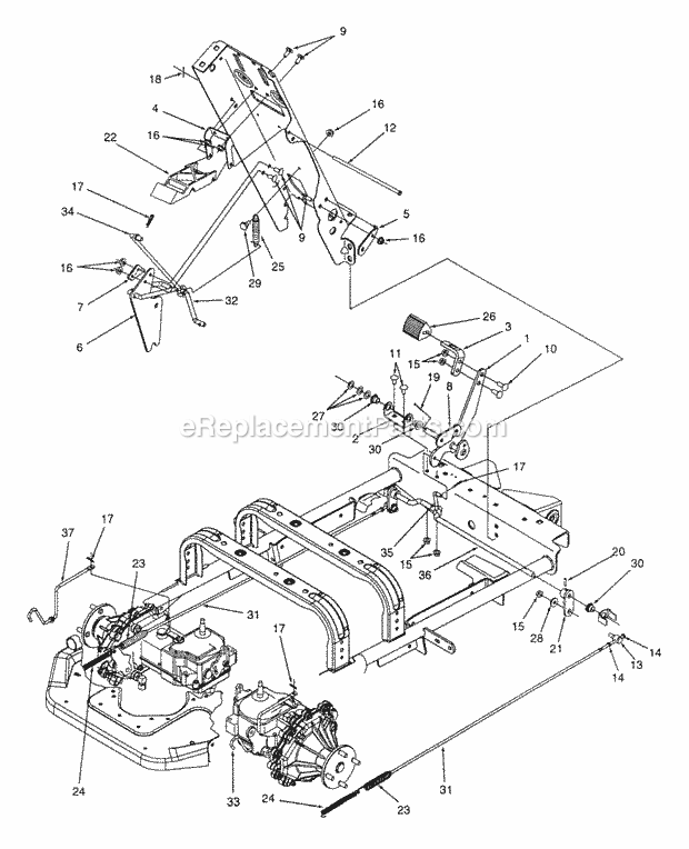 Parking Brake And Linkage Diagram and Parts List for Z48 53AC355M100 Cub Cadet Lawn Mower